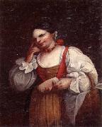 A Woman holding a mask unknow artist